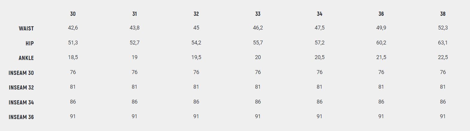 John Doe Size Chart Pants